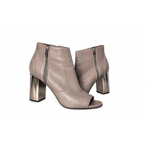 Vince Taupe Leather Peep Toe Booties Women 8 Block Heel Made Italy Ankle Boots